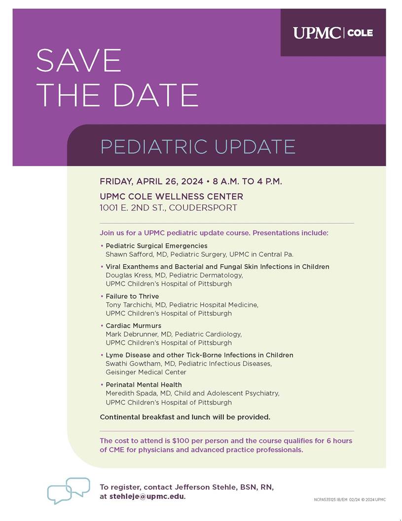 2024 Pediatric Update UPMC Cole UPMC Center for Continuing